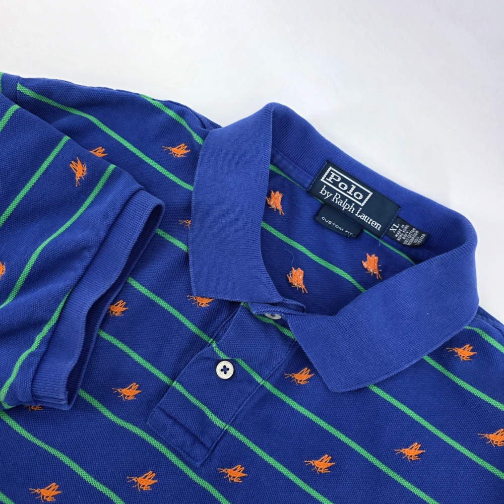 Polo Ralph Lauren Mens XL‎ Blue Green Striped Grasshopper AOP Custom Fit Shirt